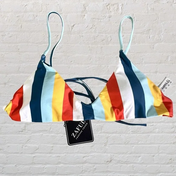 Zaful Women's 2 Piece Striped Top Bikini Set High Low Bottom Size S Beachy NWT - Picture 2 of 13